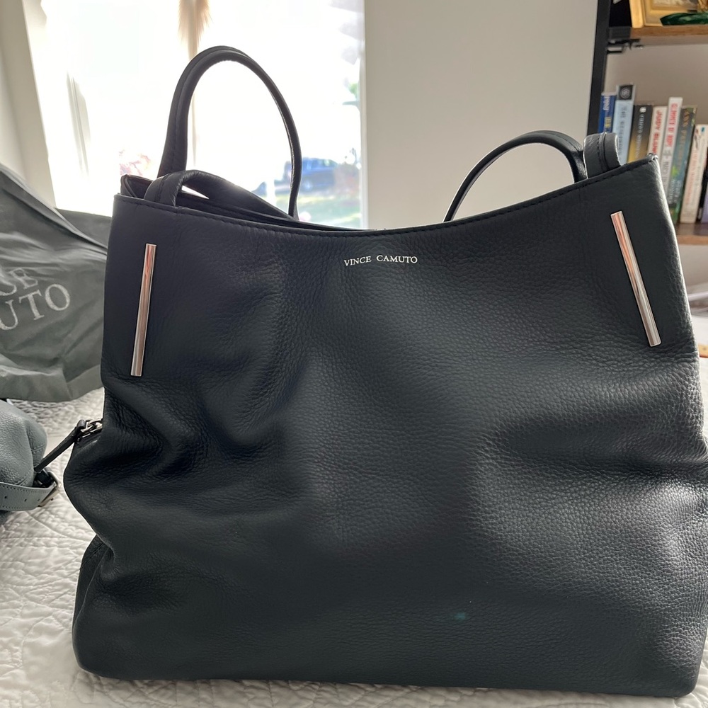 Vince Camuto Ike Pebbled Leather tote bag in Gravel (blue)